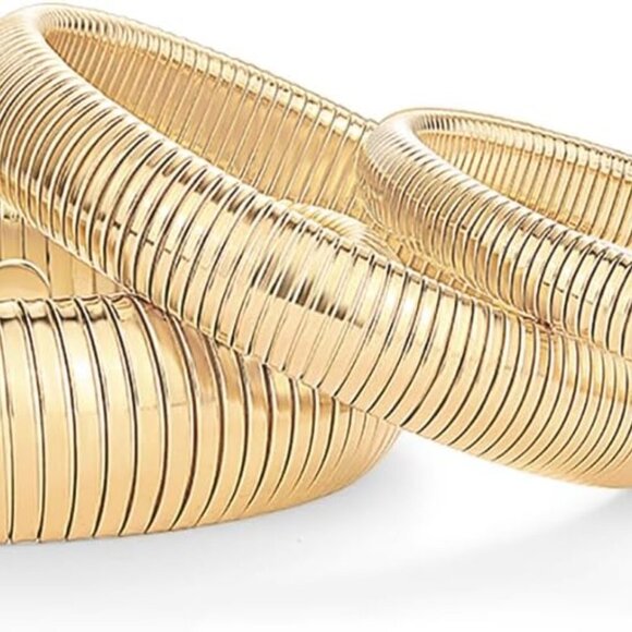 Stainless Steel 14K Gold Plated Waterproof Flexible Stretch Chunky Bangle for Wo - Picture 4 of 6